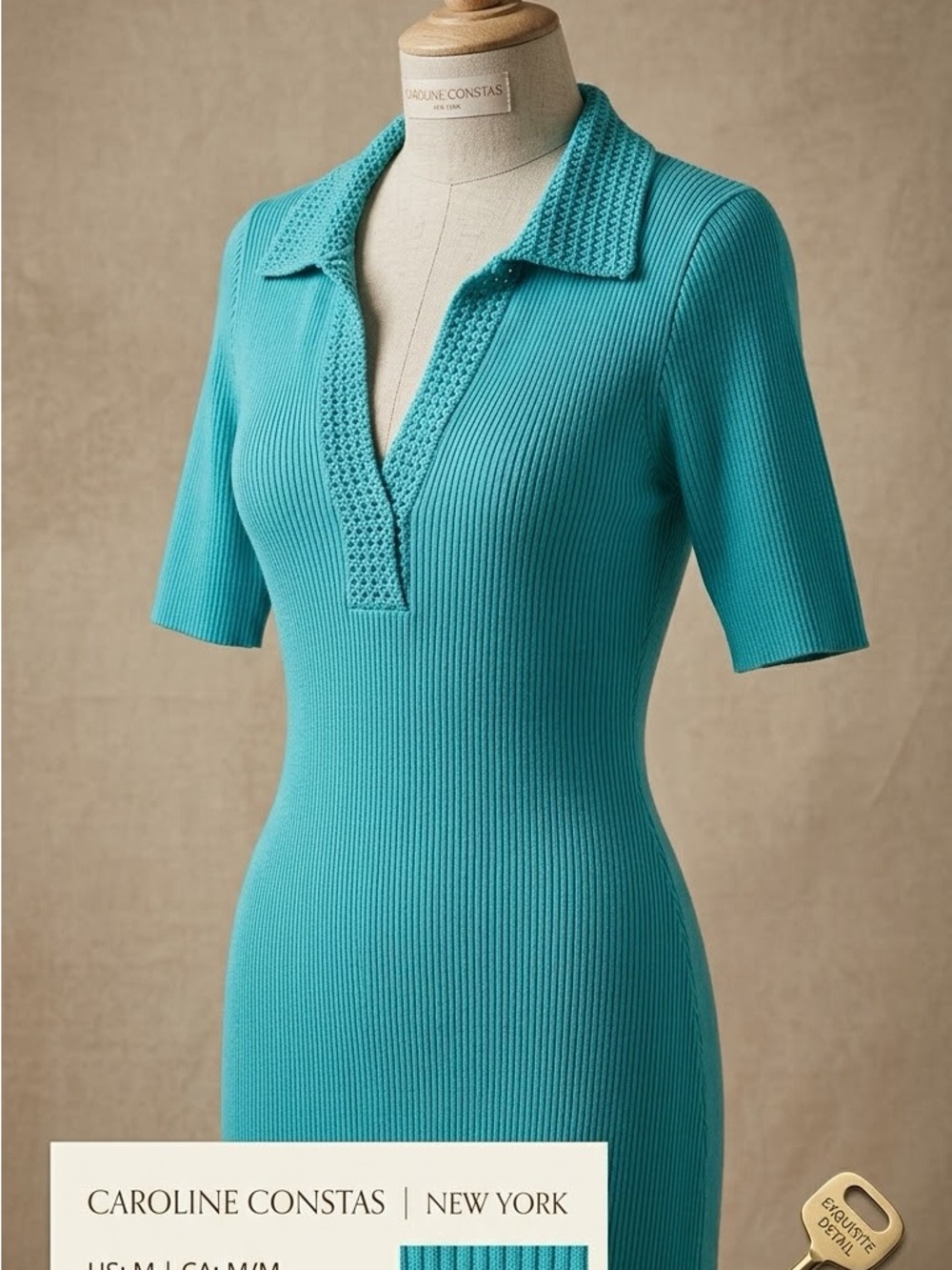 Caroline Constas Turquoise Ribbed Polo Knit Dress-Top